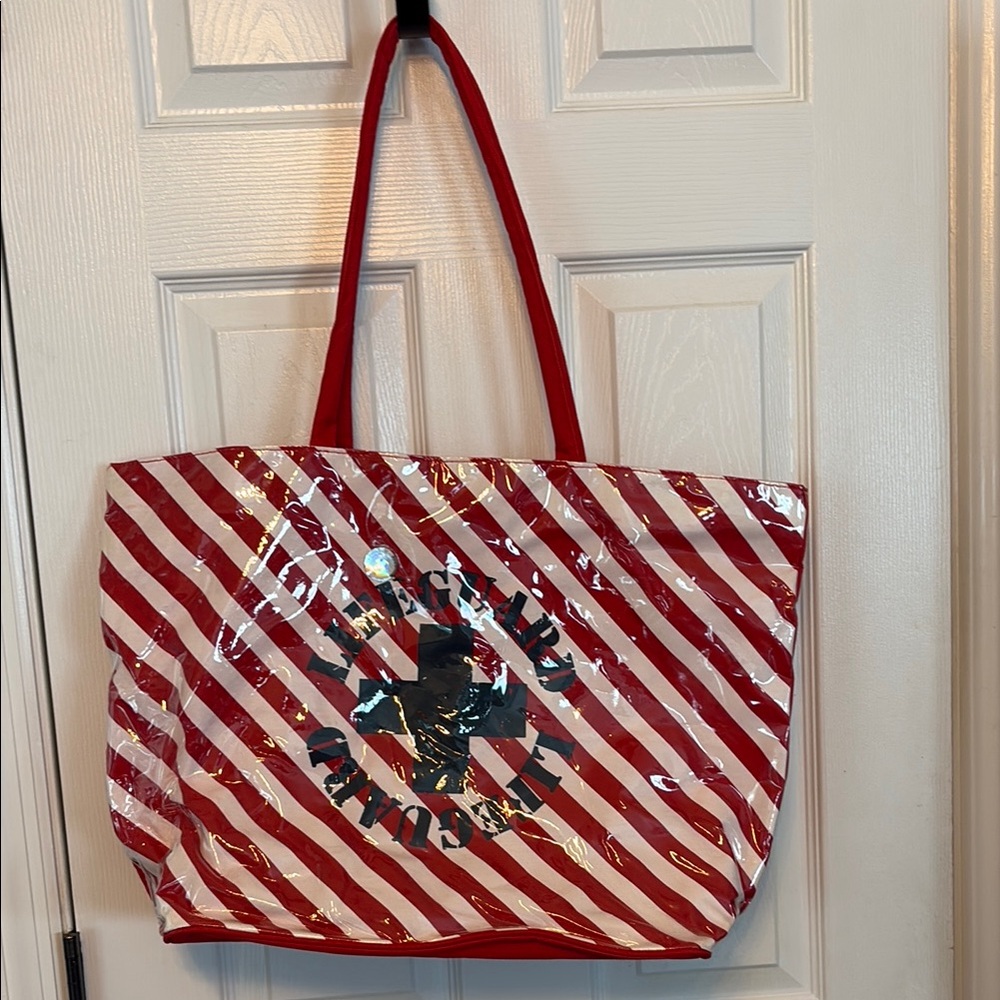 Red and White Striped Tote Bag
